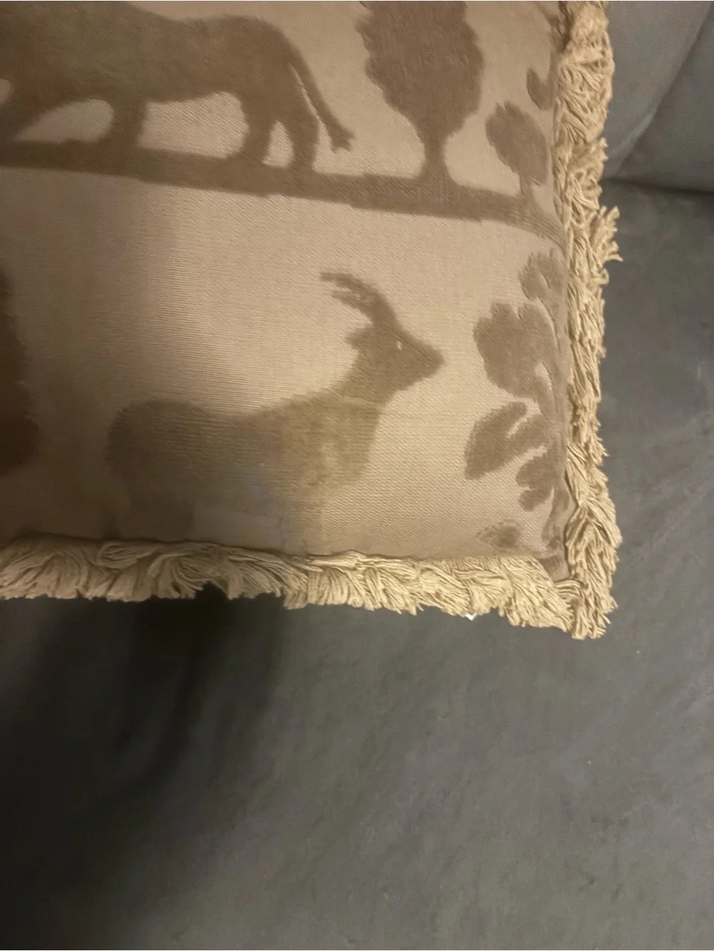 Newport Beige Lion Motif Fringe Accent Pillow
